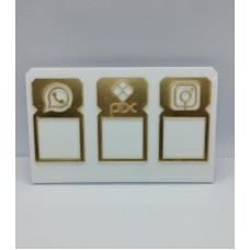 Placa acrílica para Whatsapp,PIX,Instagram Branco e Dourado 