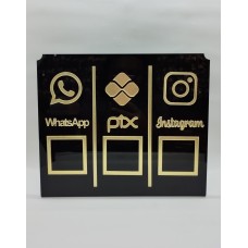 Placa acrílica para Whatsapp,PIX,Instagram Preta e Dourada